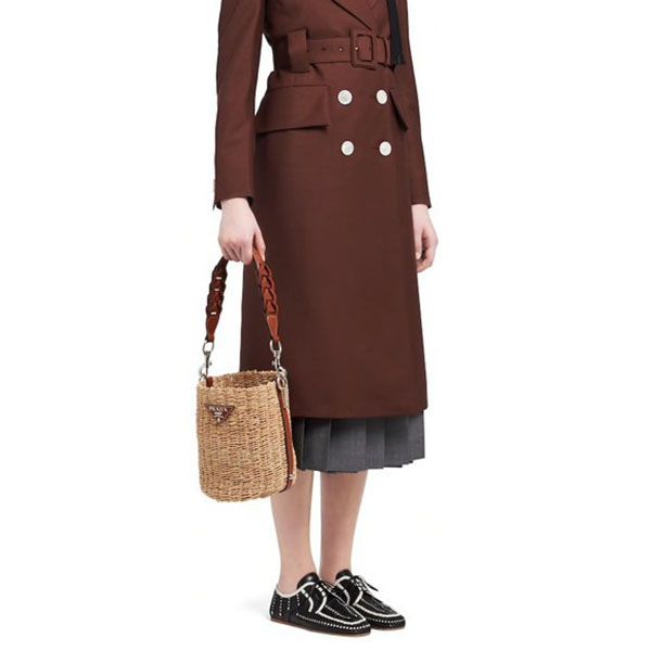 プラダキャバンヌ ラフィアxレザー バケットバッグ偽物1BE052_2DJD_F0A5T_V_OOO